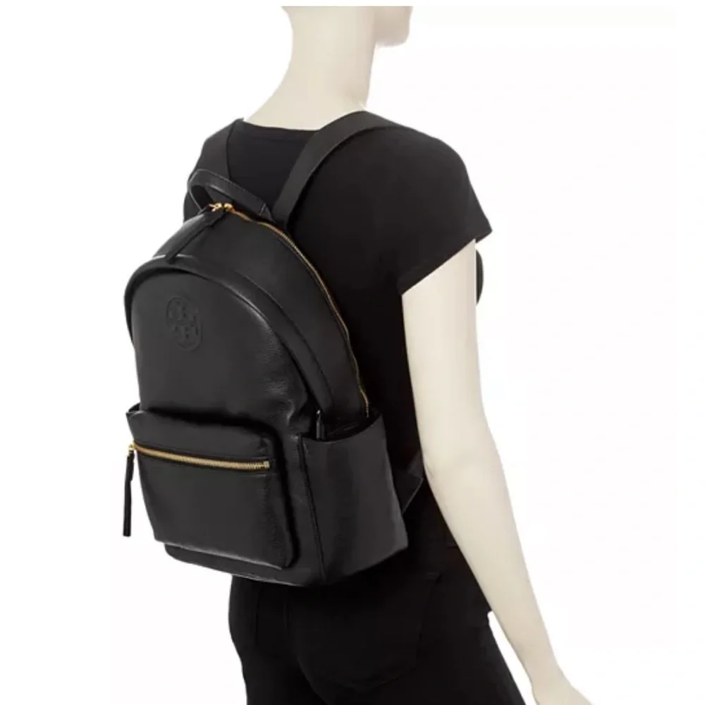 Tory Burch Perry Bombe Black Leather Backpack - Picture 2 of 9